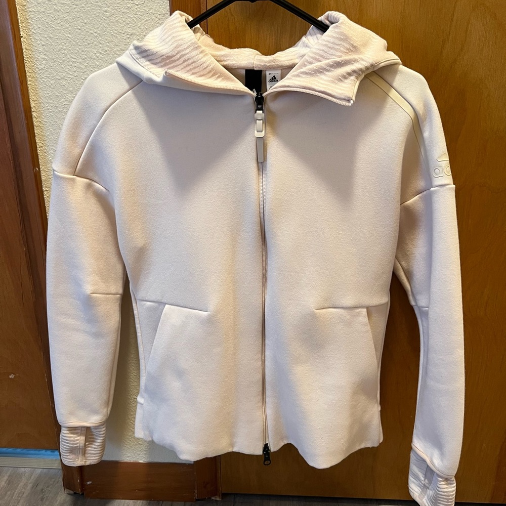 Adidas Beige zip hoodie with thumb holes